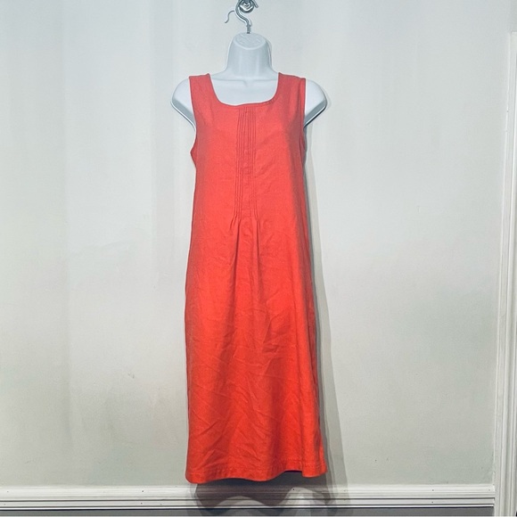 Travel Smith Dress Linen Blend‎ Sleeveless Pintuck Summer Pockets Medium Coral - Picture 1 of 7